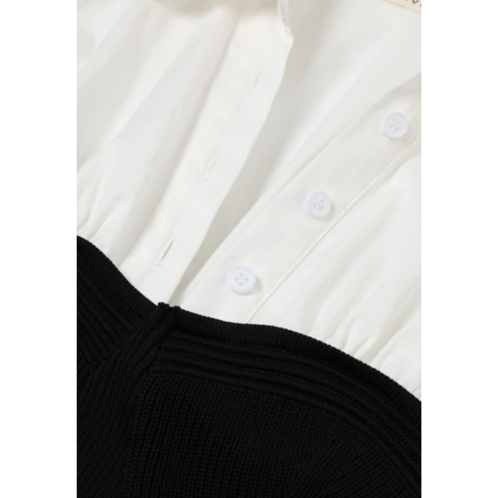 Two-Tone Black & White Long Sleeve Column Dress - Picture 3 of 7